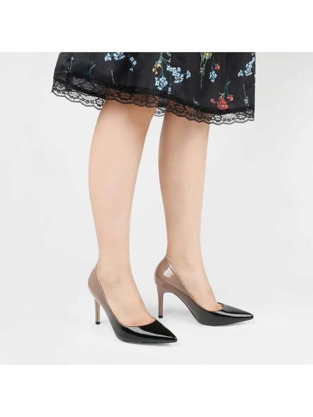 Women's Nude Black Patent Closed Pointed Toe High Heel Pump Slip On Dress Shoes